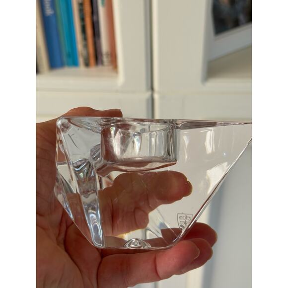 Orrefors Crystal Multi-Faceted Triangle Tealight Candle Holder - Picture 6 of 11